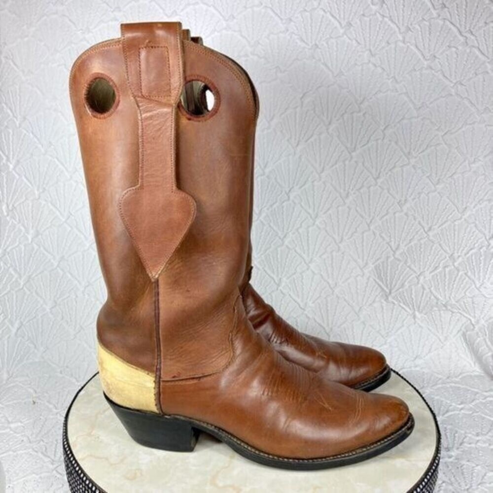 Vintage Olathe Boot Co. Cowboy Boots Mens Brown 9B Leather Mule Ear Western RARE